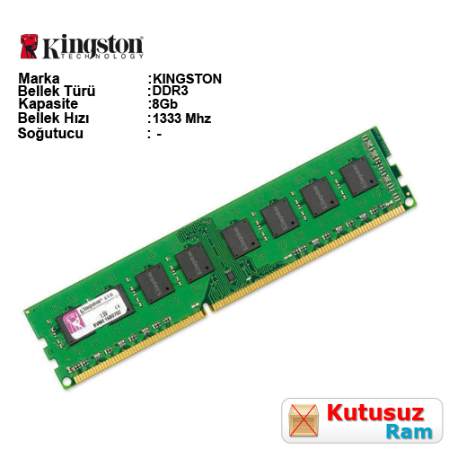 KINGSTON 8GB DDR3 1333Mhz CL9 Pc Ram KVR1333D3N9/8