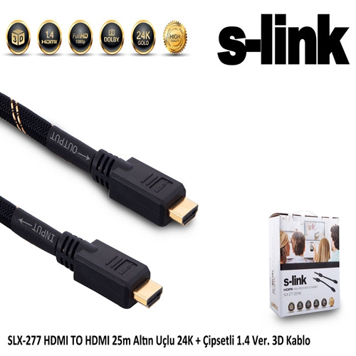 S-LINK SLX-277 Hdmi to Hdmi ( 25 Metre ) 24K 1.4 Ver. 3D Altın Uç Görüntü Kablosu