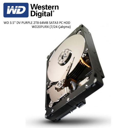 WD 3.5 DV PURPLE 2TB 64MB SATA3 PC HDD WD20PURX (Güvenlik 7/24)