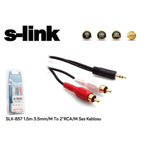 S-LINK Slx-857 3.5mm/M to 2*Rca/M 1.5 Metre Ses Kablosu