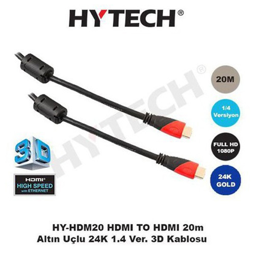 Hytech HY-HDM20 Hdmi to Hdmi ( 20 Metre ) 1.4 Ver. 3D Altın Uç Görüntü Kablosu