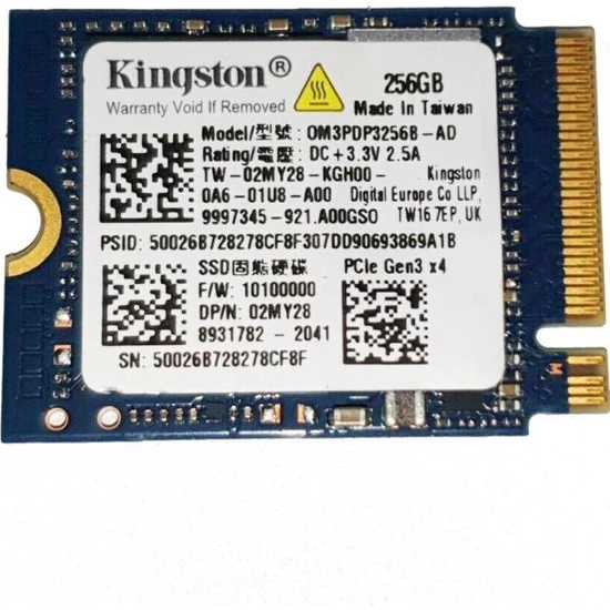 KINGSTON 0M3PDP3256B-AD 2230 256GB MİNİ NVME PCIE M.2 600/999 SSD (Kutusuz) TW-02MY28-KGH00