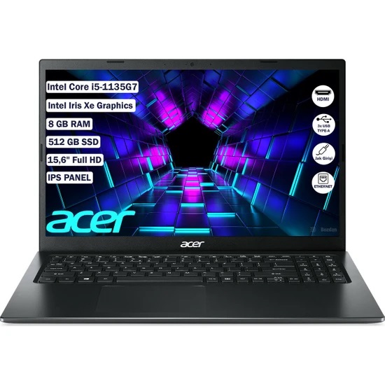 ACER Extensa EX215 i5 1135G7 20GB 1TB SSD 15.6 Full HD Free Dos Taşınabilir Bilgisayar Siyah HC