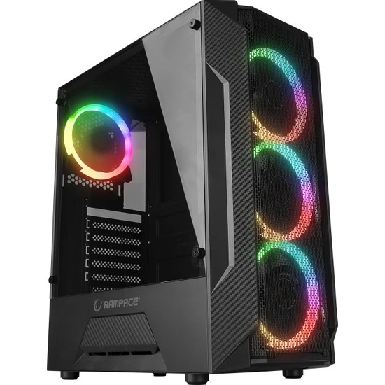 RAMPAGE FUSION 600W 80+ Bronze Mesh Panel Siyah Temperli Camlı + Rainbow Fanlı Gaming Kasa