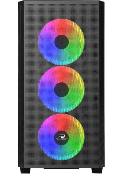 PowerBoost PB-P2252BB USB 3.0 Mesh Siyah 4x Ring ARGB Fanlı Mid Tower Gaming Kasa