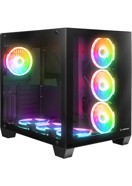 RAMPAGE ICEWAVE TEMPERLİ CAM+TRANSPARAN Siyah ARGB FAN+KONTROLCÜ E-ATX Mid-T GAMING KASA