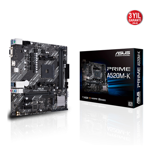 ASUS AMD PRIME A520M-K DDR4 4600(OC) VGA+HDMI GLAN M.2 AM4 USB 3.2 Gen1 (3.Nesil)