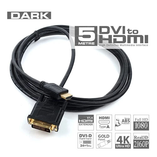 DARK DK-CB-DVIXHDMIL500 DVI - HDMI ( 5 Metre ) Çift Yönlü Görüntü Kablosu