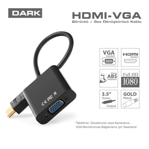 DARK DK-HD-AHDMIXVGA3 HDMI To VGA + Ses Aktif Dijital - Analog Dntrc