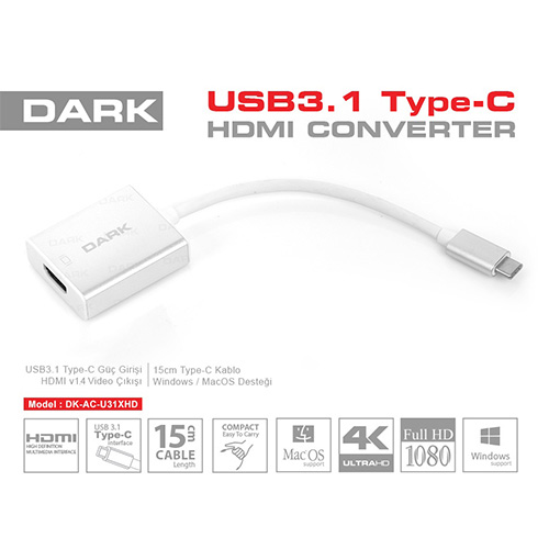 Dark DK-AC-U31XHD Usb3.1 Type C - HDMI 4K 30Hz