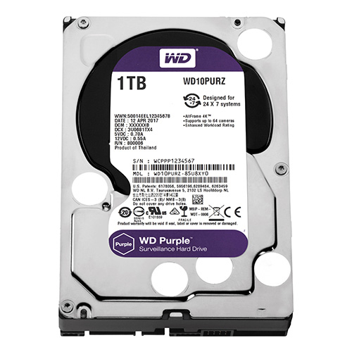 WD 3.5 PURPLE 1TB 5400RPM 64MB SATA3 Gvenlik HDD WD10PURZ (7/24)