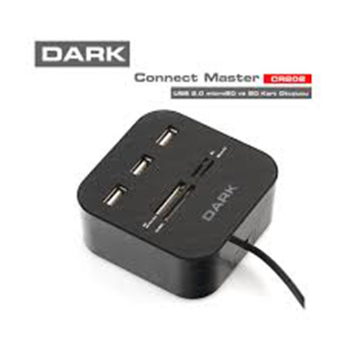 DARK DK-AC-UCR202 MicroSD/SD/MMC/M2/MS PRO DUO Usb 2.0 Siyah Tam Kart Okuyucu + 3 Usb Port