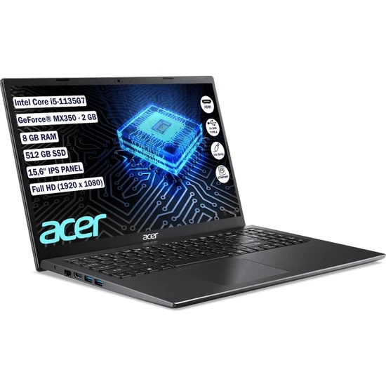 ACER Extensa EX215-54-52VU i5 1135G7 8GB 512GB SSD 15.6 Full HD Free Dos Taşınabilir Bilgisayar Siyah HC