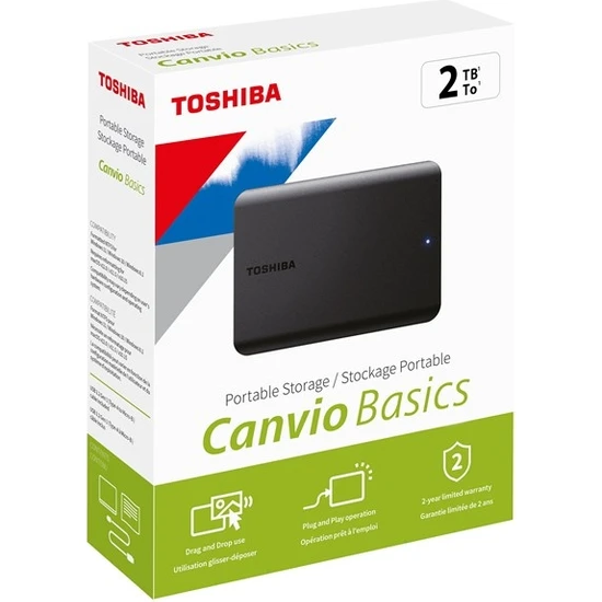 TOSHIBA 2.5 CANVIO BASIC 2TB USB 3.2 2.5 GEN1 HARICI HARDDISK SYAH HDTB520EK3AA