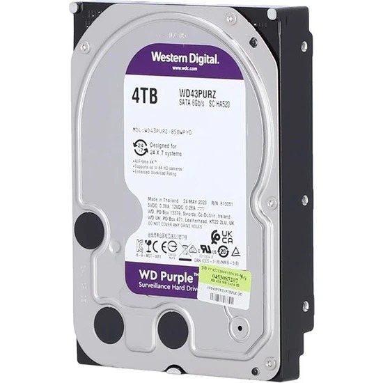 WD 3.5 PURPLE 4TB 5400RPM 256MB SATA3 Gvenlik HDD WD43PURZ (7/24) Wd TR Disty Garantili