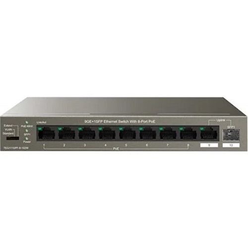 TENDA 10 Port TEG1110PF-8-102W 10/100/1000 8x PoE+ , 1x Uplink Switch (102W)