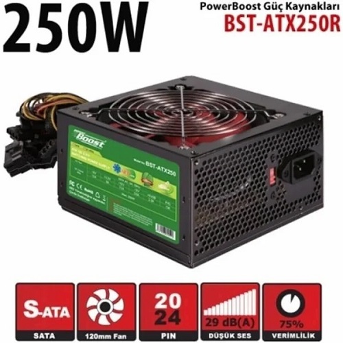 POWERBOOST BST-ATX250R 250W Atx PSU 12 Cm Krmz Fan RETAIL BOX (KUTULU)