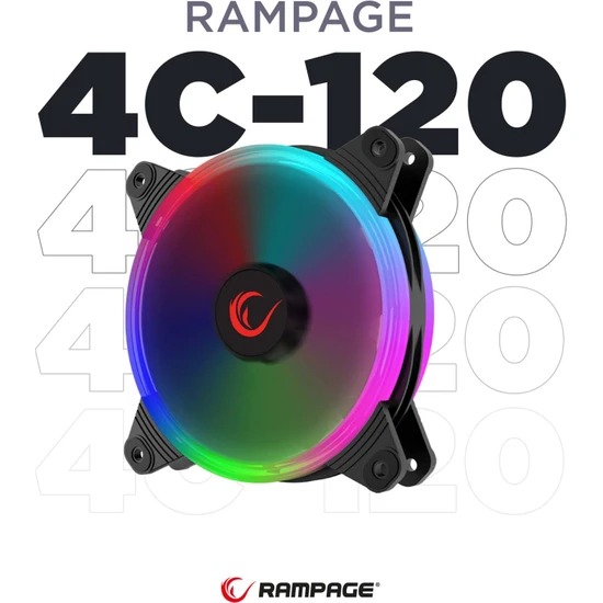 Rampage 4C-120 120MM Double Ring 5 Adet RGB Gkkua Renkli Kasa Fan