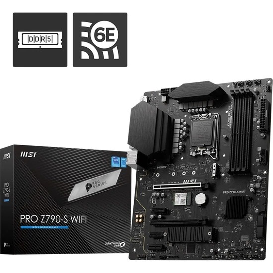 MSI INTEL PRO Z790-S WIFI-6E DDR5 6600+(OC) HDMI / DP M.2 Wifi-6E 1700P USB 3.2 Gen1, Gen2 (12-13-14. Nesil)