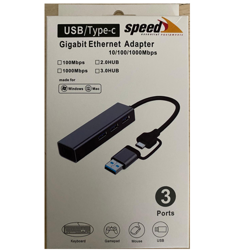 Speed SP-UET01 3 Port USB Type-C to Ethernet Gigabit Ethernet Rj45 evirici