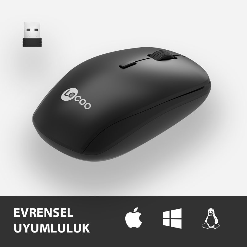 LENOVO LECOO WS203 Kablosuz 2400DPI+4 Tuşlu Siyah Mouse