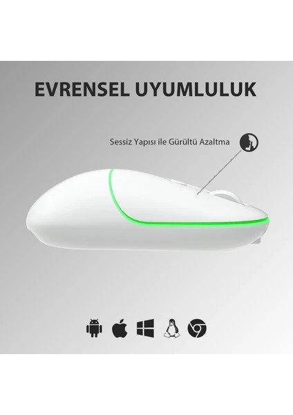 LENOVO LECOO WS210 Kablosuz/Bluetooth 1600DPI (Şarj Edilebilir) Beyaz Mouse