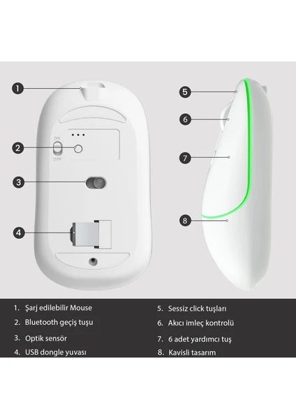 LENOVO LECOO WS210 Kablosuz/Bluetooth 1600DPI (Şarj Edilebilir) Beyaz Mouse