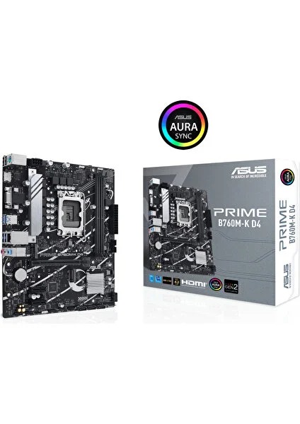 ASUS INTEL PRIME B760M-K D4 DDR4 5333MHz(OC) VGA HDMI M.2 x 2X 1700P USB 3.2 Gen1, Gen2 (12-13. Nesil)