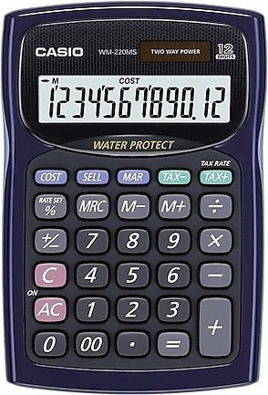 CASIO WM-220MS-BU 12 Haneli SUYA-TOZA DAYANIKLI MASAST HESAP MAKNES MAV