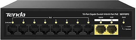 TENDA SG110PC 10 Port 10/100/1000 8x PoE+ , 2x Uplink PoE Gigabit Switch Metal Kasa