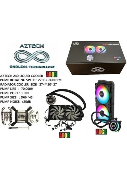 AZTECH LIQUID COOLING AZ240-1B (intel-Amd Destekli) ARGB LED 240MM SIVI SOUTMA SISTEMI