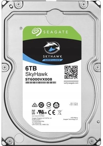 SEAGATE 3.5 SKYHAWK 6TB 5900RPM 256MB SATA3 Gvenlik HDD ST6000VX008 (7/24)