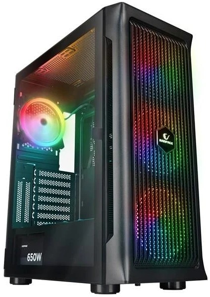 RAMPAGE PROLIX 650W 80+ Mesh Panel Temper Caml + Argb Fanl GAMING ATX KASA SIYAH
