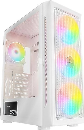 RAMPAGE PROLIX 650W 80+ Mesh Panel Temper Caml + Argb Fanl GAMING ATX KASA BEYAZ