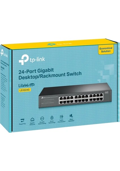 TP-LINK LS1024G 24 Port 10/100/1000 Gigabit Rack Mountable Switch Metal Kasa