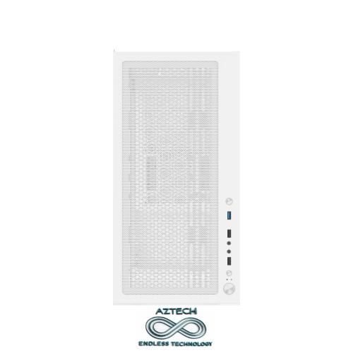 AZTECH AZT201-W 600W TEMPERLI CAM U.KUMANDALI+5XRGB FAN AKVARYUM GAMING KASA BEYAZ
