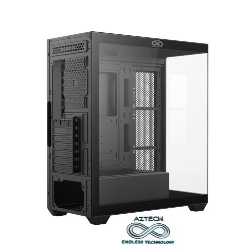AZTECH AZT101-B 600W TEMPERLI CAM U.KUMANDALI+5XRGB FAN AKVARYUM GAMING KASA SIYAH