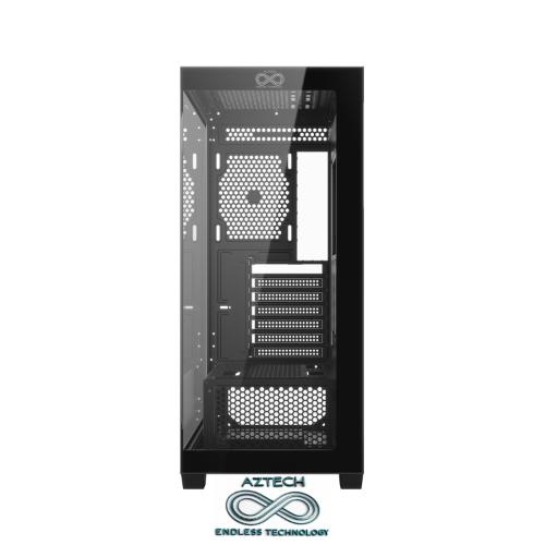 AZTECH AZT101-B 600W TEMPERLI CAM U.KUMANDALI+5XRGB FAN AKVARYUM GAMING KASA SIYAH