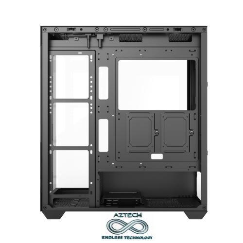AZTECH AZT101-B 600W TEMPERLI CAM U.KUMANDALI+5XRGB FAN AKVARYUM GAMING KASA SIYAH