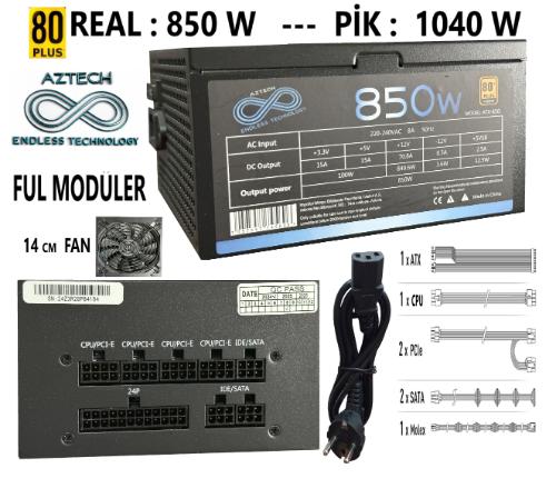 AZTECH AZT201-W 850W 80+ MODULER TEMPERLI CAM U.KUMANDALI+5XRGB FAN AKVARYUM GAMING KASA BEYAZ