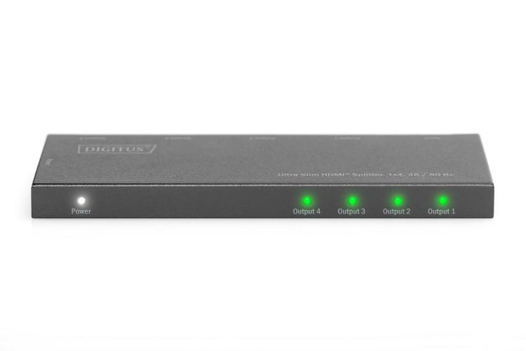 Digitus DS-45323 VPR 1-0 Ultra Slim Çoklayıcı, 1x4, 4K/60Hz, HDR, HDCP 2.2, 18 Gbps 40 metre, altın kaplama