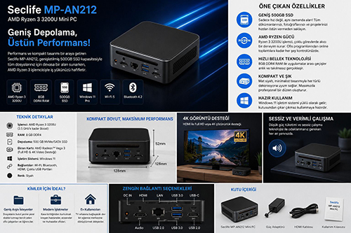 SECLIFE MP-AN210 RYZEN 3 3200U 8GB 256GB SSD FREE DOS Mini PC