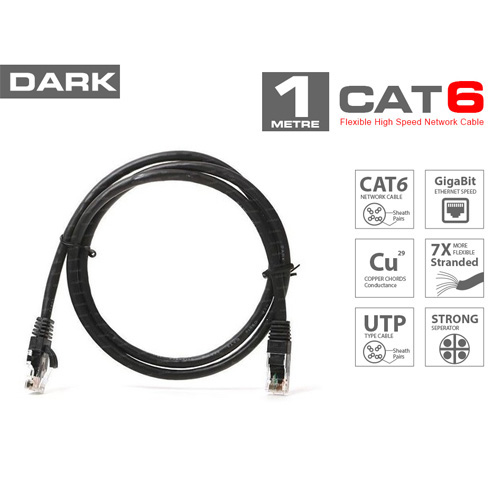 DARK DK-CB-NT6U100B Cat6 Utp ( 1 Metre ) %100 Bakır Siyah Patch Kablo