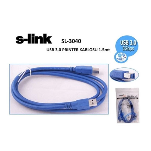 S-LINK SL-3040 Usb 3.0 A Tip B Tip Yazc Kablosu ( 1.5 Metre )