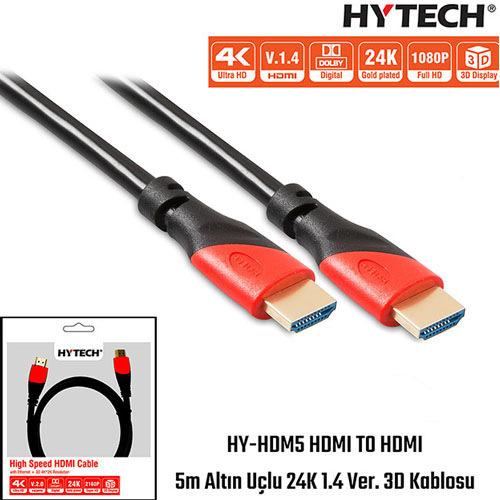 Hytech HY-HDM5 HDMI to HDMI ( 5 Metre ) 24K 1.4 Ver. 3D Altn U Grnt Kablosu