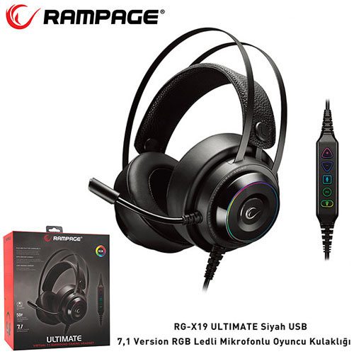 Rampage RG-X19 Ultimate 7.1 RGB Ledli Gaming Kulaklk Siyah