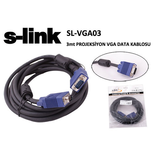 S-LINK SL-VGA17 E/E ( 3 Metre ) VGA Görüntü K...